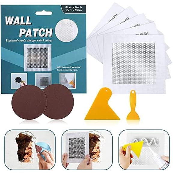 6'' by 6'' Wall Repair Patch, 5 count Plasterboard Patch, Plaster Repair Kit, Safe Mend Plaster, Safemend Drywall Repair Adhesive, Filler for Walls Ceiling Hole, Self Adhesive Mesh Wall Repair