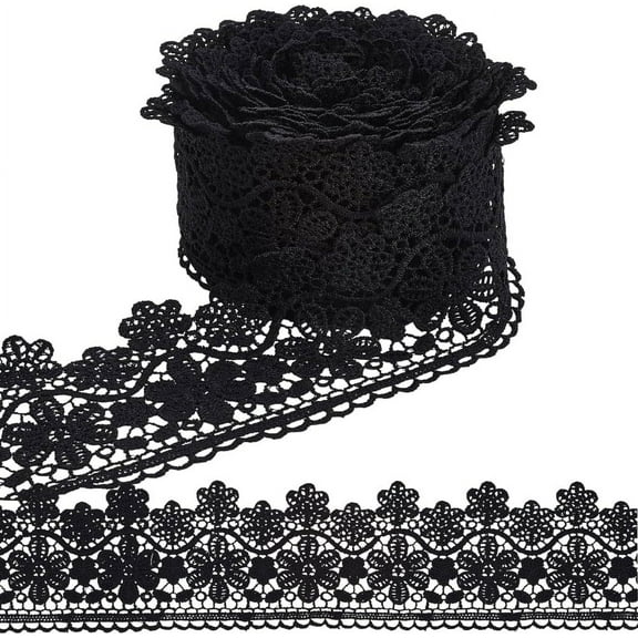 6.6 Yard Black Flower Crochet Edge Lace 3 Inch Venice Lace Trim Floral Embroidery Lace Ribbon Sewing Crafts Ribbon Roll for Crafts Bridal Wedding Decoration Bouquet Gift Packaging Black