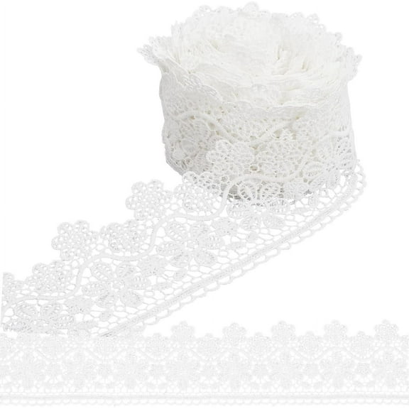6.6 Yard White Flower Embroidery Lace Ribbon 3 Inch Venice Lace Trim Floral Sewing Crafts Crochet Edge Lace Ribbon Roll for Crafts Bridal Wedding Decoration Bouquet Gift Packaging