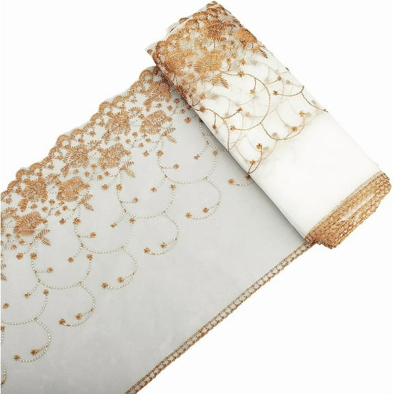 6.6 Yards Brown Flower Lace Polyester Vintage 10.24 Inch Wide Embroidery Floral Pattern Home Decoration Sewing Fabric Trim Ribbon for DIY