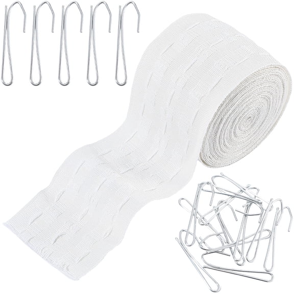 6.6 Yards White Curtain Tape 2.95 inch Wide Polyester Heading Deep Pinch Pull Pleat Sewing Tape with 30Pcs Iron Prong Hooks