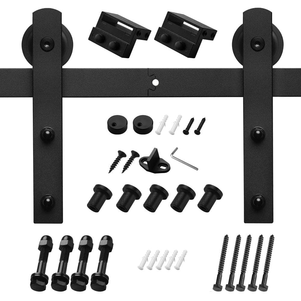 6.6 ft./79 in. Black Sliding Barn Door Track and Hardware Kit with I
