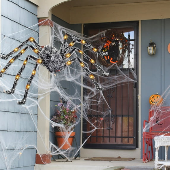 6.6 ft Light Up Giant Spider Halloween Decorations Outdoor,Scary Spider Halloween Outdoor Party Decorations Props Halloween Yard Decorations,Warm