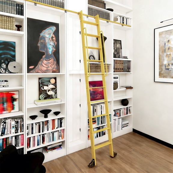 6.6 ft Rolling Library Ladder Kit with Ladder Included, Telescopic Upper Roller, Stable Functional Design