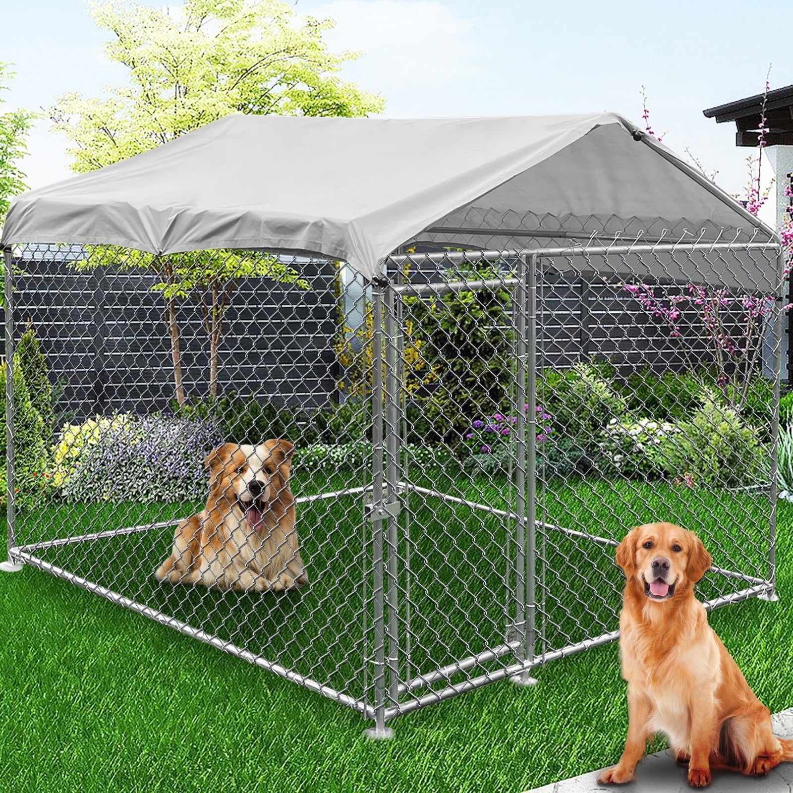 Galvanised Metal Dog Enclosure VidaXL Dog Cage With Roof And Doors