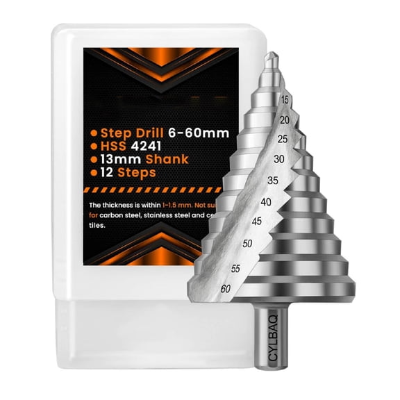 6-60mm Large Step Drill Bit Tonsiki HSS Spiral Step Drill Bits For Metal,Titanium High Speed Steel Step Cone Cutter Multiple Hole Drilling Cone Drill Bit Stepped Up Bits For DIY Lovers