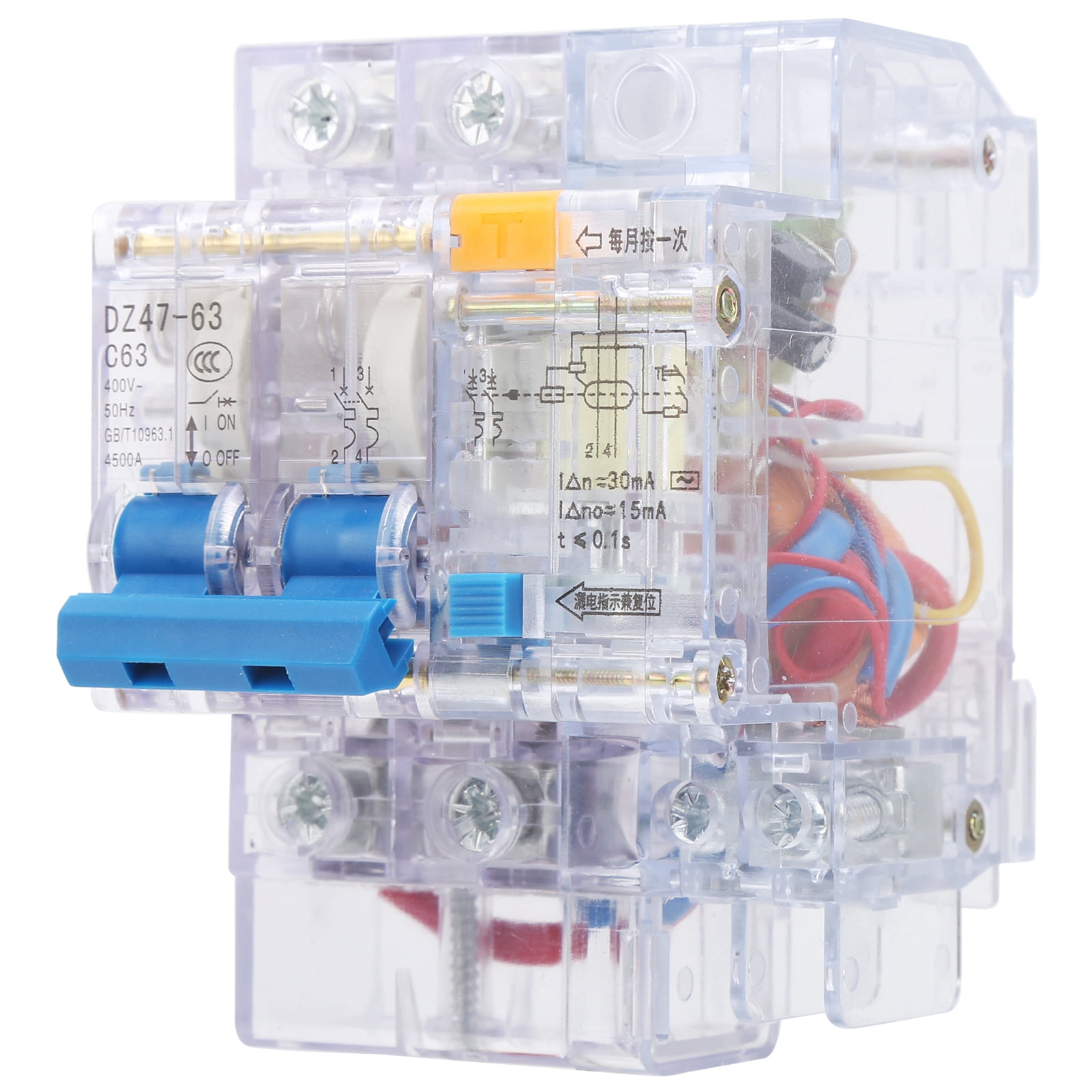 6-63A 2 Pole Miniature Transparent Residual Current Circuit Breaker with C63 Rating Bienvenido