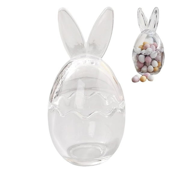 6.63in Easter Bunny Glass Candy Jar, Clear Rabbit Egg Shape Storage Container for Chocolate, Cookies, Treats, Easter Table Home Decor(1Pcs)
