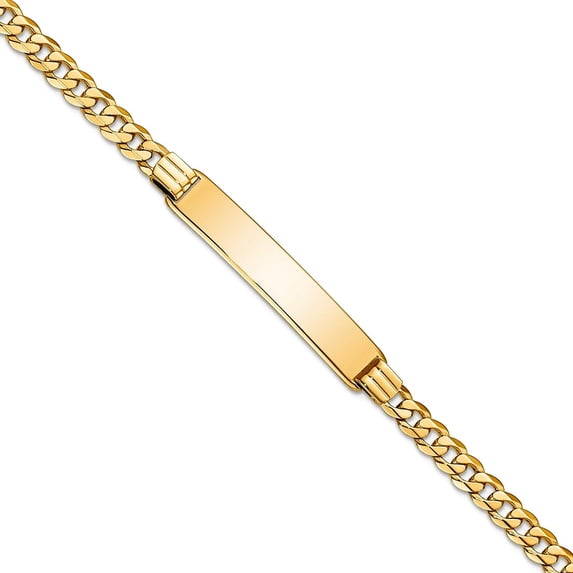 6.63mm 10k Solid Yellow Gold Flat Curb Link ID Bracelet 7 Inch Identification Bracelet for Women