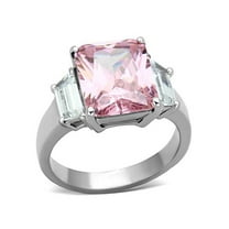 6.64 Ct Emerald Cut Rose Zirconia Stainless Steel Engagement Ring Womens Size 10