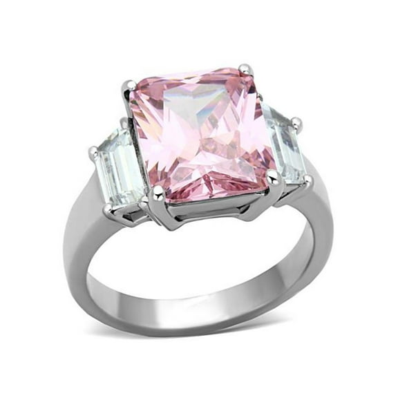 6.64 Ct Emerald Cut Rose Zirconia Stainless Steel Engagement Ring Womens Size 10