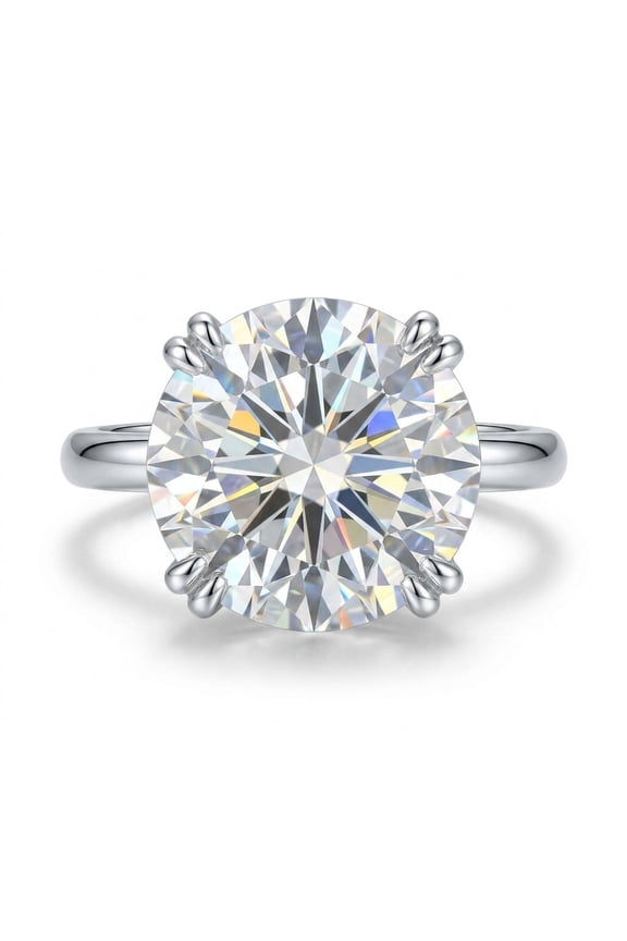 6.65 Ct Certified Round Cut White Moissanite Solitaire Ring Gold Vermeil Gold Vermeil Size 7.5 US