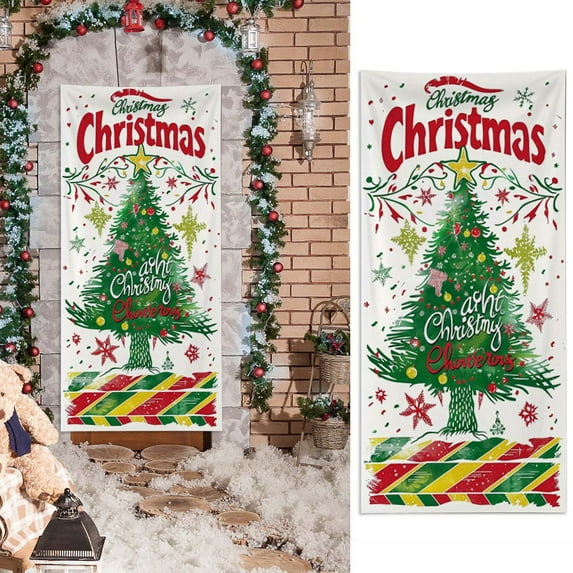 6.66 x 2.99 Ft Christmas Door Cover – Santa Claus Gift Delivery Backdrop – Stretch Nylon Spandex Holiday Door Curtain for Front Door, Wall or Party Decoration