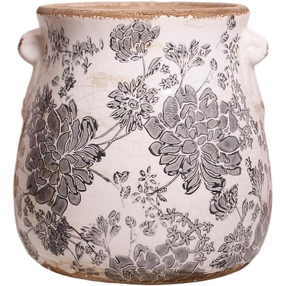 6.68in. Tuscan Planter & Room and Home Decor, Decorative Vase, Indoor/Outdoor Ceramic Plant Pot, Drainage Hole, Vintage Grey