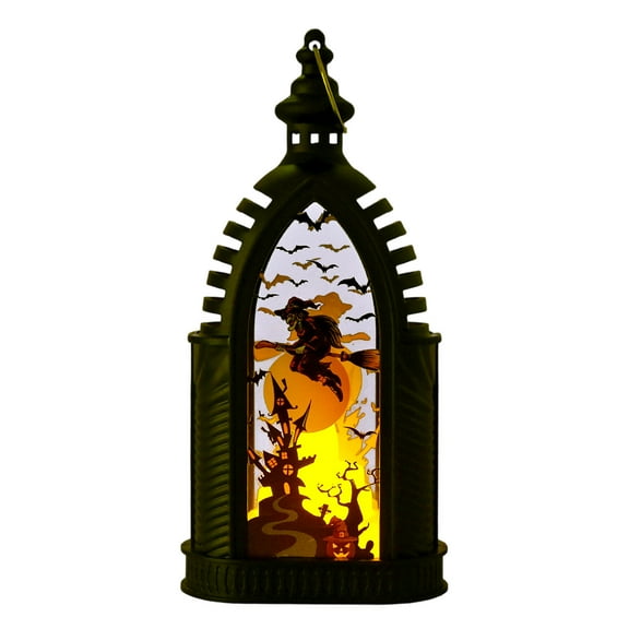 6.69 Inch Halloween LED Candle Lantern with Spider and Pumpkin Design Battery Operated Hanging or Tabletop Decor for Indoor Outdoor Home Room Door Party Garden Spooky Decorations