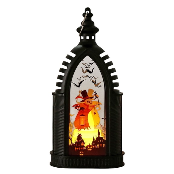6.69 Inch Halloween LED Candle Lantern with Spider and Pumpkin Design Battery Operated Hanging or Tabletop Decor for Indoor Outdoor Home Room Door Party Garden Spooky Decorations