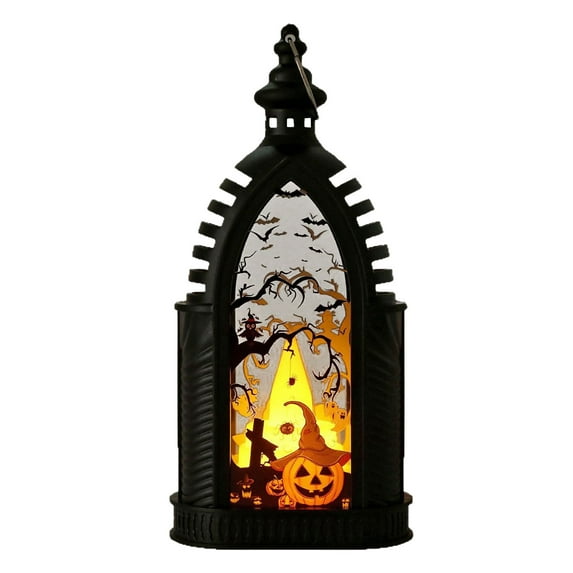 6.69 Inch Halloween LED Candle Lantern with Spider and Pumpkin Design Battery Operated Hanging or Tabletop Decor for Indoor Outdoor Home Room Door Party Garden Spooky Decorations