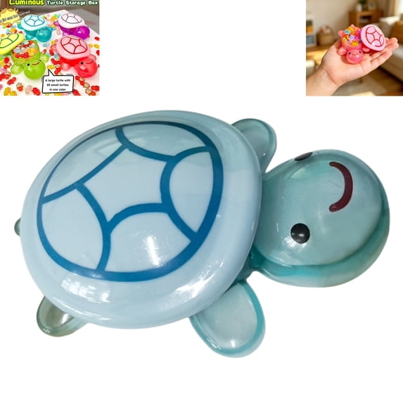 6.69 Inch Large Resin Turtle Storage Box with 60 Pcs Mini Turtle Figurines, Random Color Small Turtle Ornaments for Dollhouse Miniature Garden Decor Tiny Trinket Container