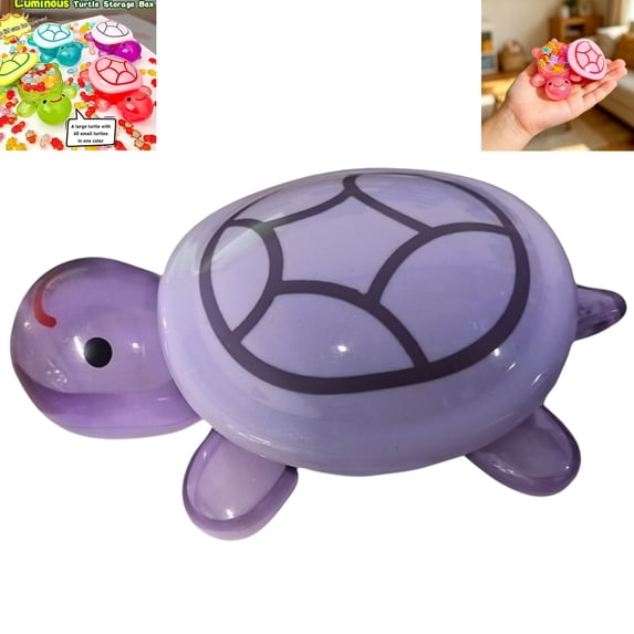 6.69 Inch Large Resin Turtle Storage Box with 60 Pcs Mini Turtle Figurines, Random Color Small Turtle Ornaments for Dollhouse Miniature Garden Decor Tiny Trinket Container