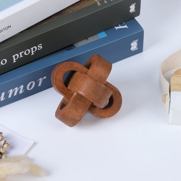6.69" Large Boho Wood Knot Decor,3-Link Modern Coffee Table Wood Chain Link Decor,Rustic Hand Carved Coffee Table Decorative Wood Knot for Entryway Farmhouse Shelf Gift