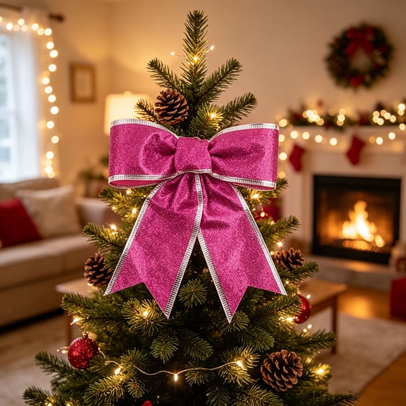 6.69x3.74 in Christmas Bow Decorations Xmas Tree Ornaments Festive Decorative Bows for Garland Wreath Stair Handrail Indoor Home Decor