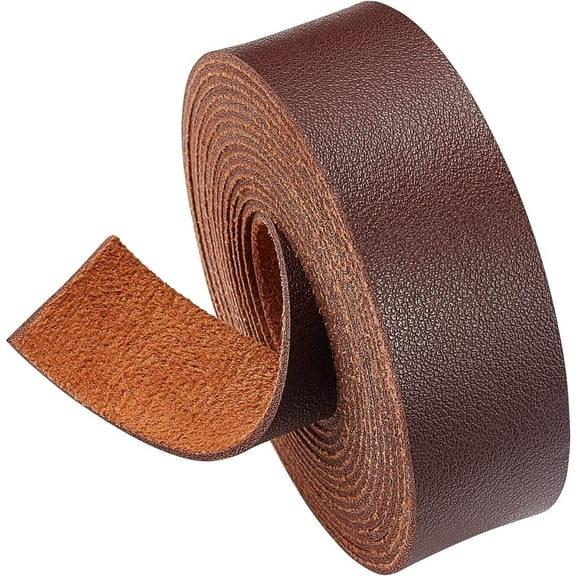 6.6FT 1 Inch Wide Double Sided Smooth Leather Strip Single Side Leather Strip for DIY Craft Projects Pet Collars Belts Jewelry (Saddle Brown)