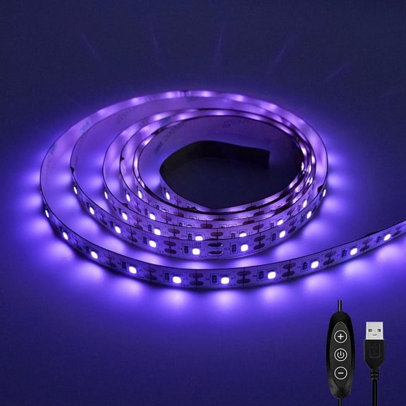 6.6FT 395nm UV Black Light LED Strip 120 LEDs, USB 5V Flexible Cuttable Blacklight for Party Halloween TV Backlight