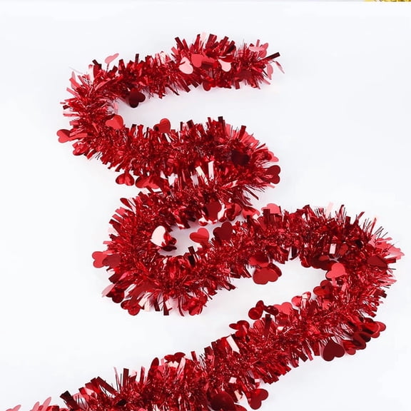 6.6FT-50 Ft Valentines Heart Tinsel Garland Decorations, Valentines Day Red Pink White Metallic Garland Valentine's Day Decorations for Home Indoor Outdoor Wedding Hanging Valentines Day Decor