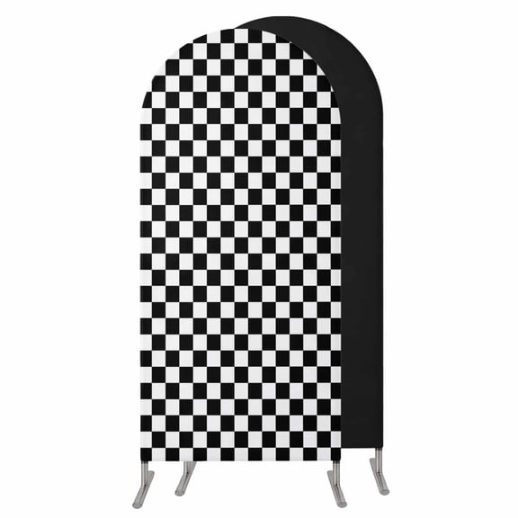 6.6FT Arch Backdrop Covers, Black White Plaid Wedding Arch Cover Stretchy, Modern Buffalo Check Gingham Art Chiara Arches Backdrop Stand Covers for Birthday Baby Shower Party Banquet Decor