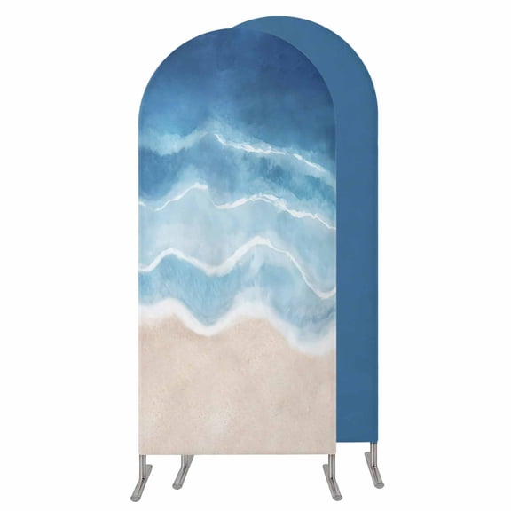 6.6FT Arch Backdrop Covers, Navy Blue Coastal Wedding Arch Cover Stretchy, Waves Summer Beach Ocean Sea Chiara Arches Backdrop Stand Covers for Birthday Baby Shower Party Banquet Decor