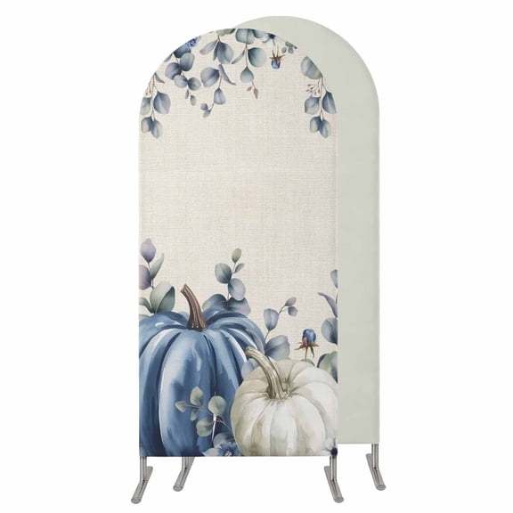 6.6FT Arch Backdrop Covers, Thanksgiving Fall Wedding Arch Cover Stretchy, Eucalyptus Blue White Harvest Pumpkin Chiara Arches Backdrop Stand Covers for Birthday Baby Shower Party Banquet Decor