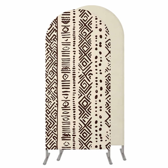 6.6FT Arch Backdrop Covers, Vintage Boho Wedding Arch Cover Stretchy, Abstract Retro Geometric Striped Beige Chiara Arches Backdrop Stand Covers for Birthday Baby Shower Party Banquet Decor
