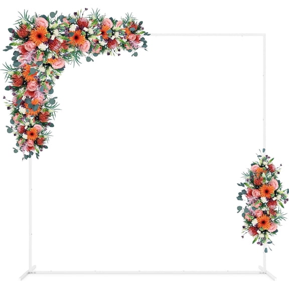 6.6FT Backdrop Stand, Wedding Metal Square Balloon Arch Kit Frame Garden Arbor Frame Flower Ring Stand for Wedding Birthday Party Ceremony Anniversary Photo Background Decoration, White