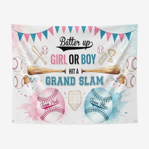 6*6FT Baseball Gender Reveal Backdrop Banner Sports Theme Girl or Boy White Team Pink or Team Blue Gender Reveal Party Decorations Photography Background ound Photo Booth Studio