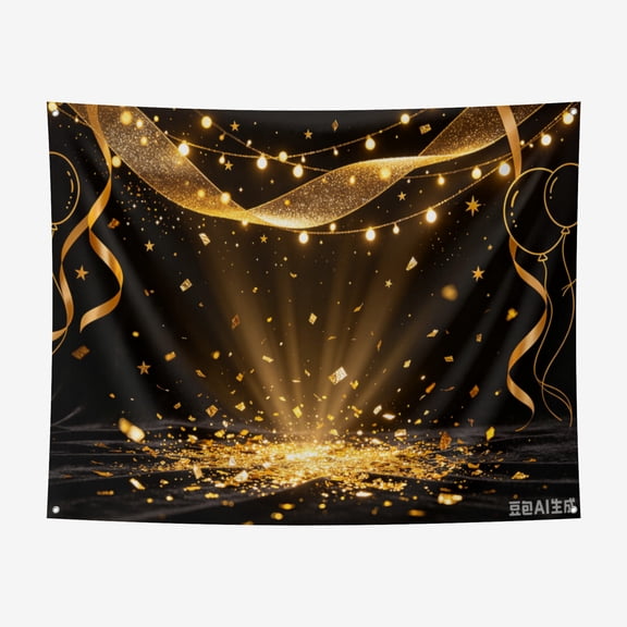 6*6FT Black Gold for Adult Kids Birthday Party Photo Backdrop Decorations Banner Streamer Flash Banner Party Photography