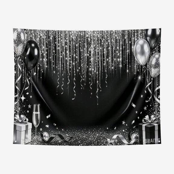 6*6FT Black and Silver Backdrop Silver Black Prom Backdrop Black and Silver Party Decorations for Birthday Graduation