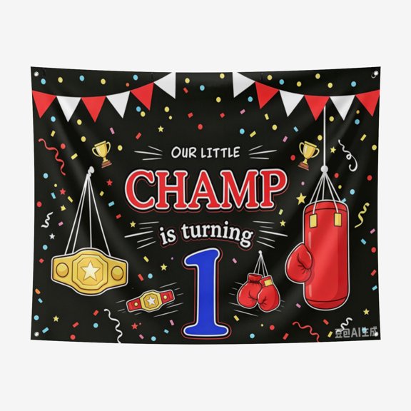6*6FT Boxing Birthday Party Backdrop Boy First 1st Bday Red and Black Boxer Sport Photography Background ound Banner Fight Night Photo Booth Props