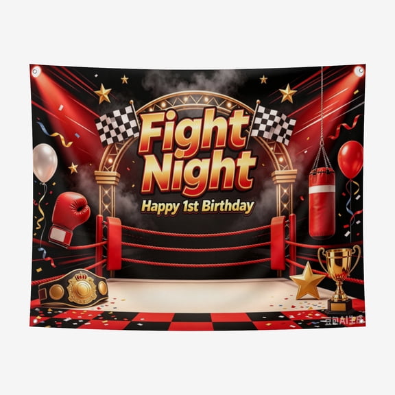 6*6FT Boxing Birthday Party Backdrop Boy First 1st Bday Red and Black Boxer Sport Photography Background ound Banner Fight Night Photo Booth Props