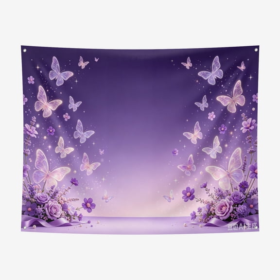 6*6FT Butterfly Backdrop Purple Butterfly Baby Shower Decorations for Girls Purple Flowers Girl Birthday Photography Background