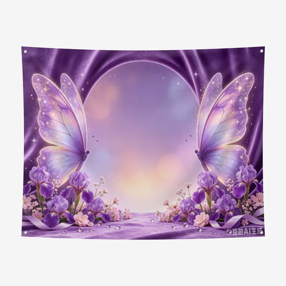 6*6FT Butterfly Backdrop Purple Butterfly Baby Shower Decorations for Girls Purple Flowers Girl Birthday Photography Background