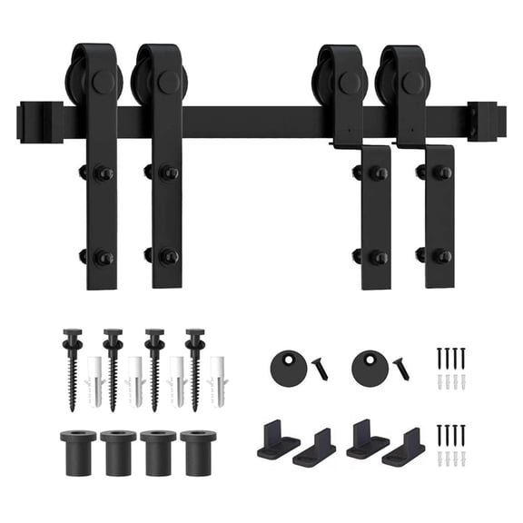 6.6FT Bypass Sliding Barn Door Hardware Track Bent Hanger System ,Smooth Sliding