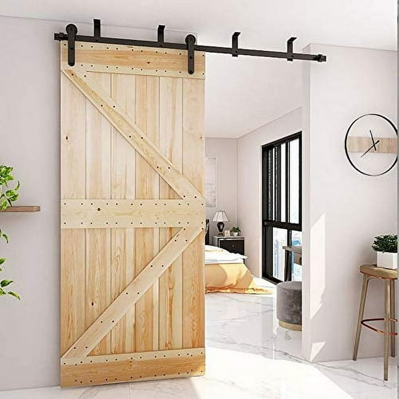 6.6FT Ceiling Mount Bracket Sliding Barn Door Hardware Kit Black,Strong Bearing, Low Ceiling L-Shape Bracket System, Fit 40" Wide Single Door Panel (I Style)