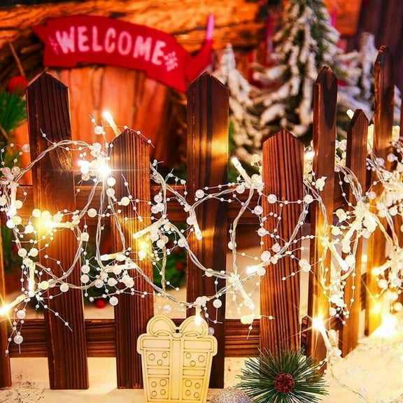6.6FT Christmas Berry Beaded Garland with 20LED String Lights, Christmas Garland for Fireplace Mantel Decoration, Warm White