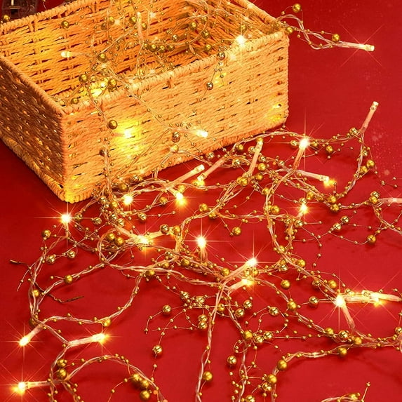 6.6FT Christmas LED String Lights Berry Beaded Garland Lights Battery Powered 20 LED Xmas Indoor Party Decor Fairy Lights (Gold)