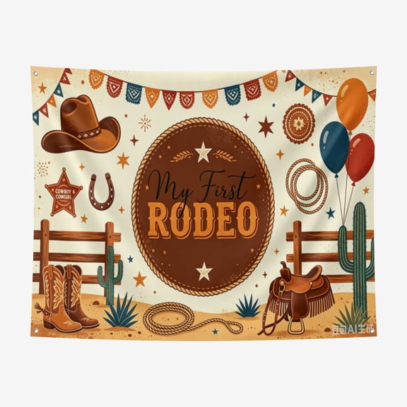 6*6FT My First Rodeo Party Backdrop Western Cowboy and Cowgirl Theme 1st Birthday Party Decorations Wild West Rodeo Mexican Cactus Birthday Party Photography Background Banner