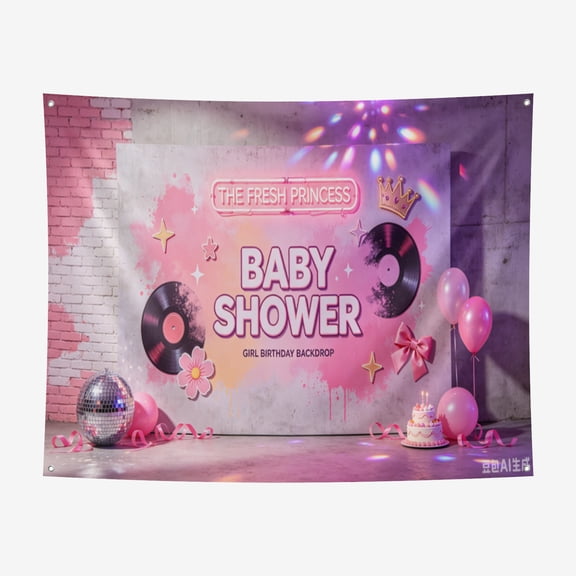 6*6FT The Fresh Princess Baby Shower Party Decorations Banner Photo Studio Background ound Pink Graffiti Brick Wall Hip Hop Vintage Disco Neon Girl Birthday Backdrops Props for Photography