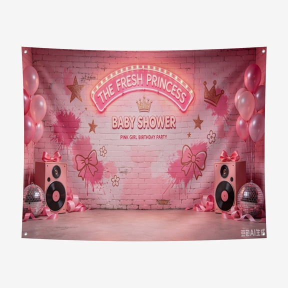 6*6FT The Fresh Princess Baby Shower Party Decorations Banner Photo Studio Background ound Pink Graffiti Brick Wall Hip Hop Vintage Disco Neon Girl Birthday Backdrops Props for Photography