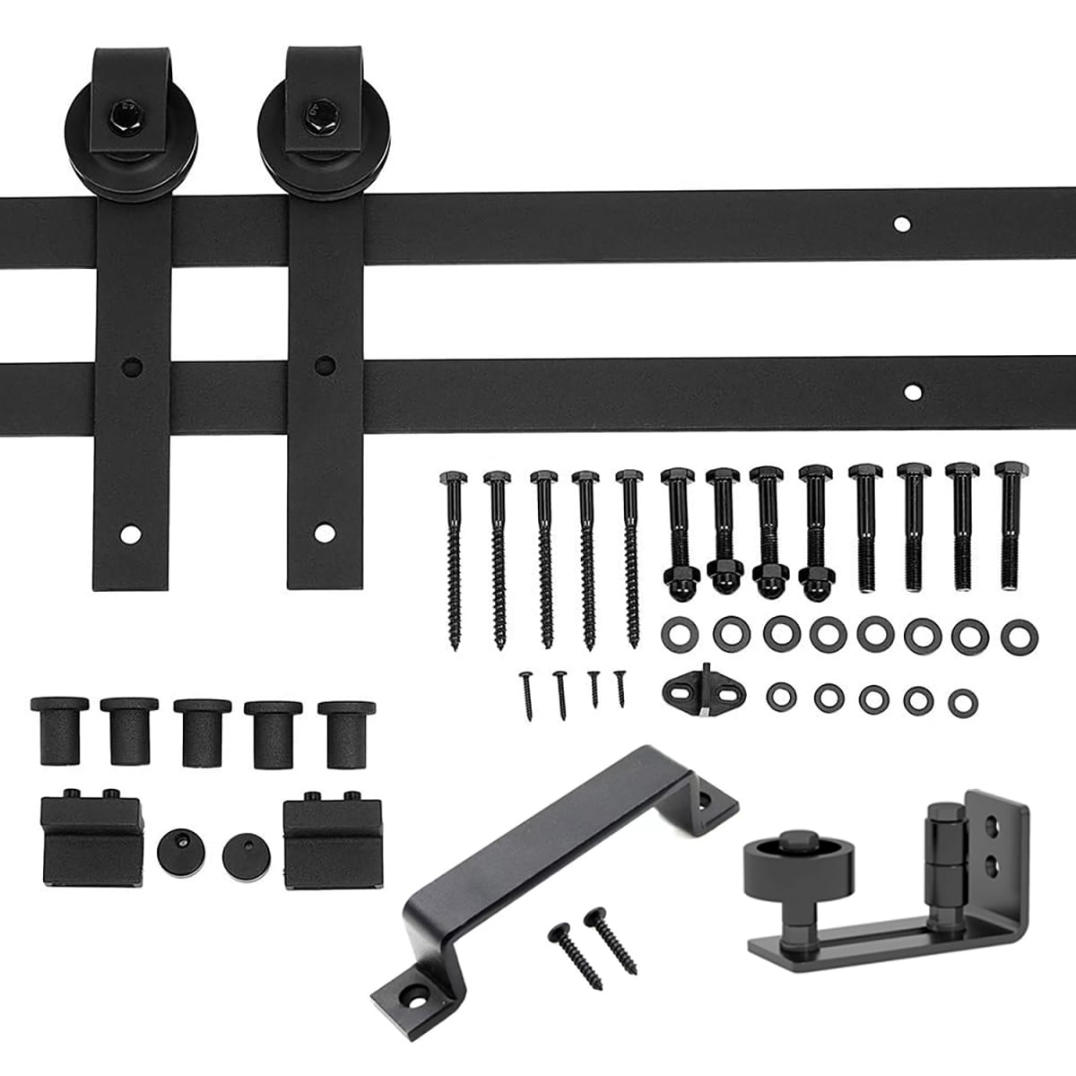 Black Matte 6.6FT Sliding Barn Door Hardware Kit with J Shape Hangers
