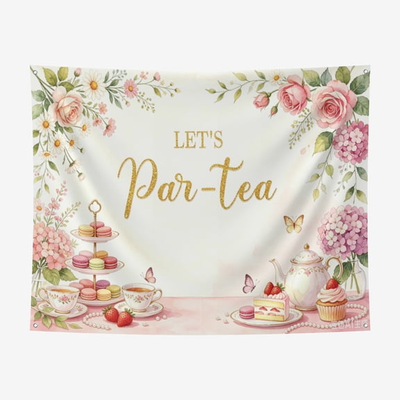 6*6FT Let's Par-Tea Birthday Backdrop Tea Party for Girls Women Party Decorations Teacup High Theme Spring Wildflower Wedding Engagement Bachelorette Party Background