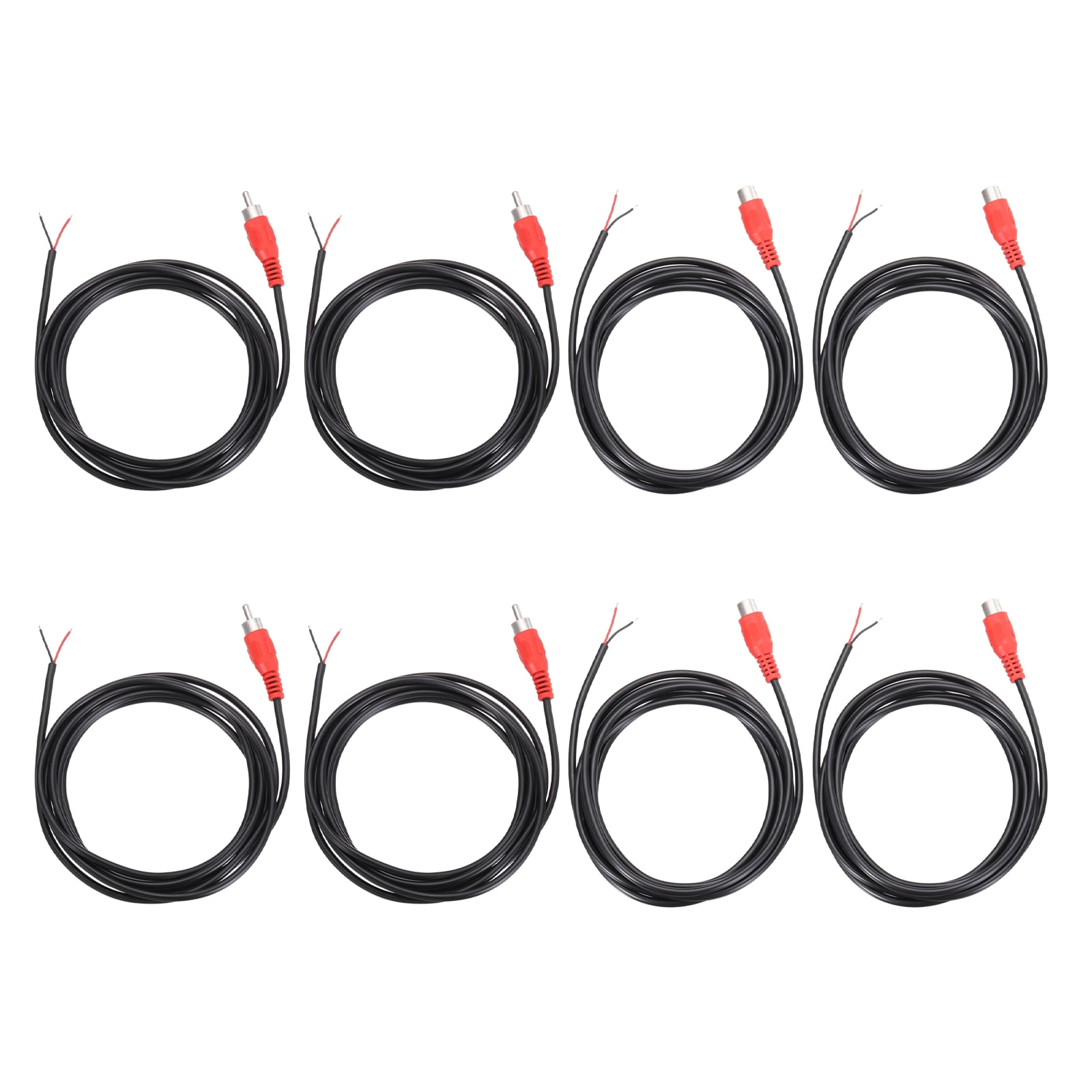 6.6FT RCA to Bare Wire Speaker Cable, 22AWG Replacement Red RCA Female Male Plug to Open End Pigtail Audio Cable Connector Adapter for Amplifier, Home Audio Speakers, Pack of 8
